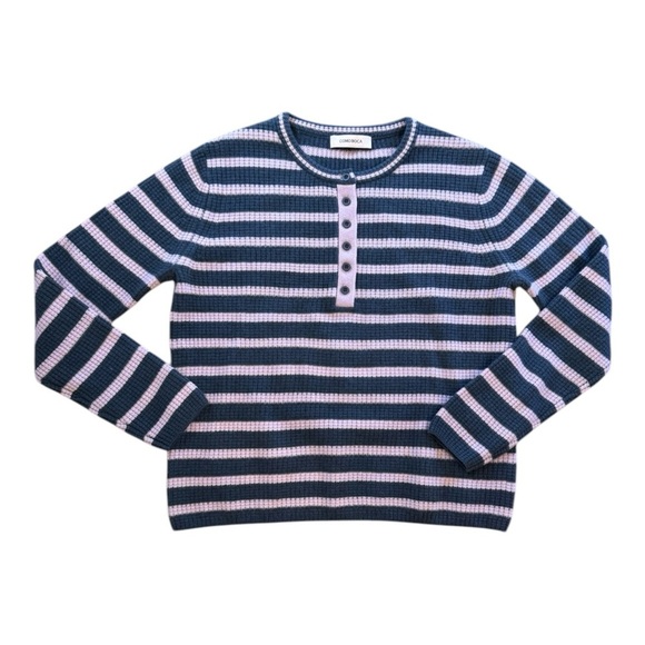 Como Boca 100% Cashmere Striped Knit Henley Sweater NWOT - Picture 2 of 6